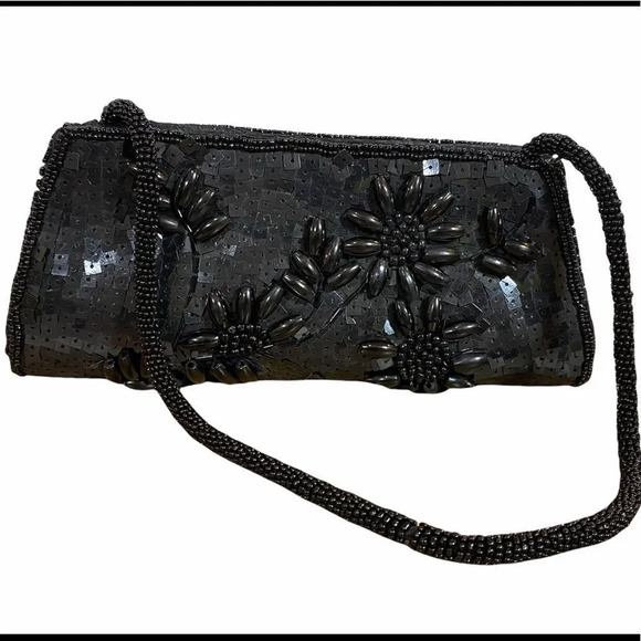 Bijoux Terner Vintage Black Beaded Special Occasion Clutch Handbag - Picture 1 of 5
